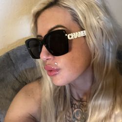 Chanel Black And White C-h-a-n-e-l Acetate Sunglasses