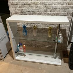 Modern White and Glass Console Table with Metal Accents