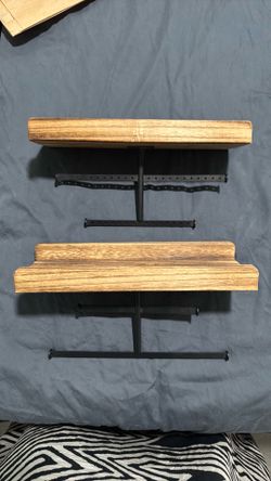 Set of 2 Rustic Wood Floating Jewelry Organizer Shelves
