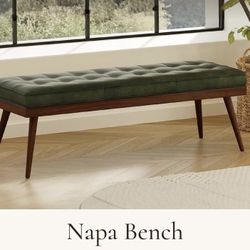 55" Padded Leather Bed Bench for  End Bed Bedroom - Living Room Entrance Bench  Pure Italian Leather Upholstery with Solid Wood Frame -  Otoman Bank