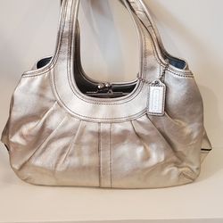 Silver Coach Purse Handbag Leather Nice!
