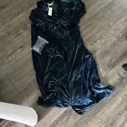 Long Blue Velvet Robe Women Medium
