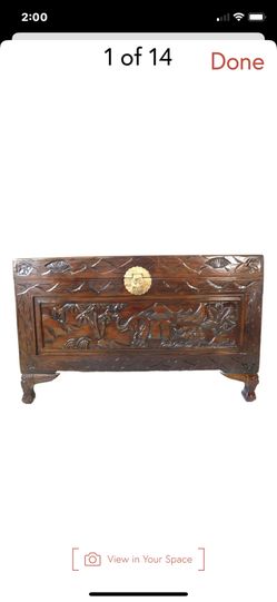 Large Vintage Elephant Carved Wooden Storage Blanket Chest 