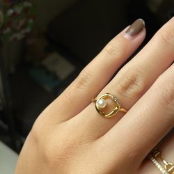 pandora gold pearl diamond ring