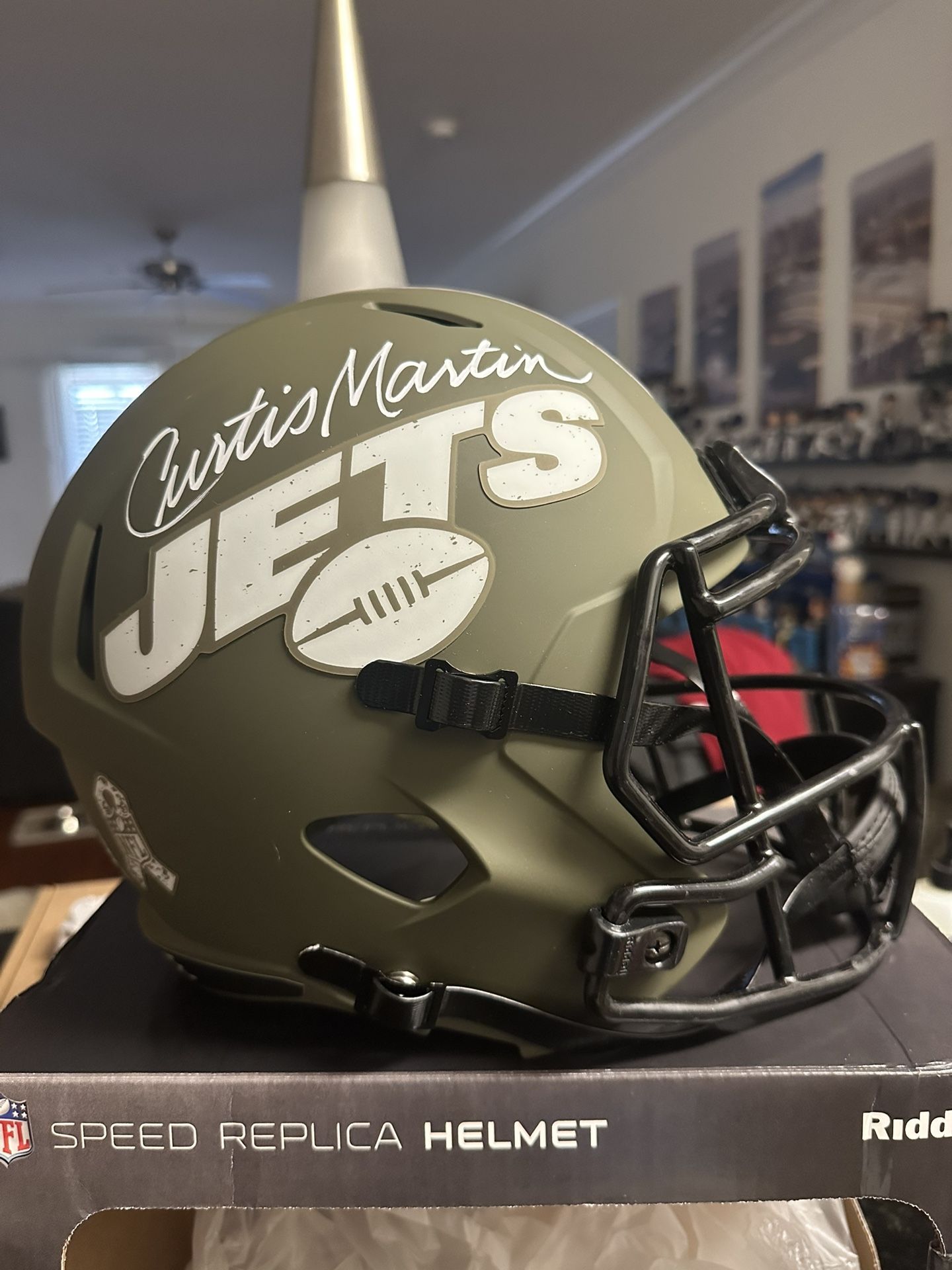 Curtis Martin Signed New York Jets F/S Riddell STS Speed Replica Helmet Schwartz