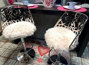 Set of (2) Modern Pink and Chrome Bar stools- READ Description