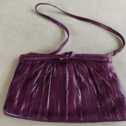 VTG Glossy Cordovan Purple  Eelskin Eel Leather Clutch Purse Shoulder Bag