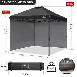 Pop Up Canopy Tent with Sidewall 10 x 10 Feet - UV Coated, Waterproof Instant Outdoor Party Gazebo Tent (Black)