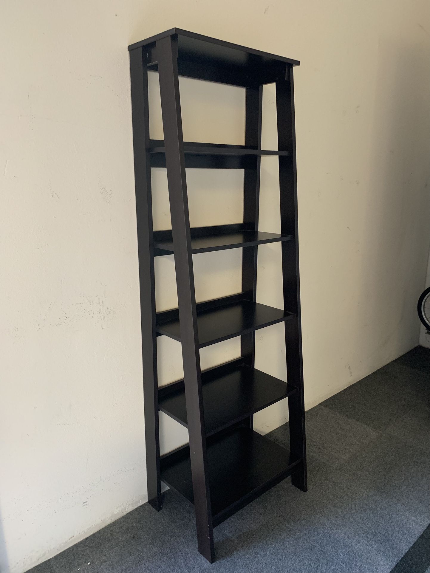 Dark Brown /Espresso Five Shelf Bookcase Ladder Style