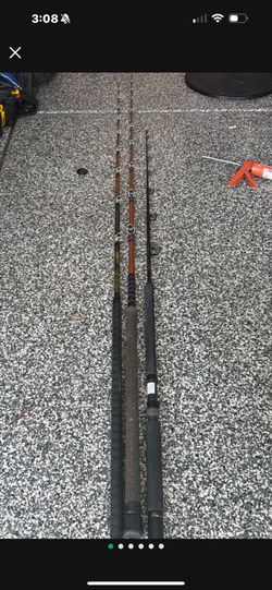 3 fishing rods  2 8 foot 1–6ft 30-50 line