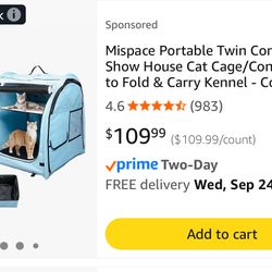 NEW Portable Twin Compartment Pet Cage Fold & Carry Kennel Travel Crate with Portable Carry Bag