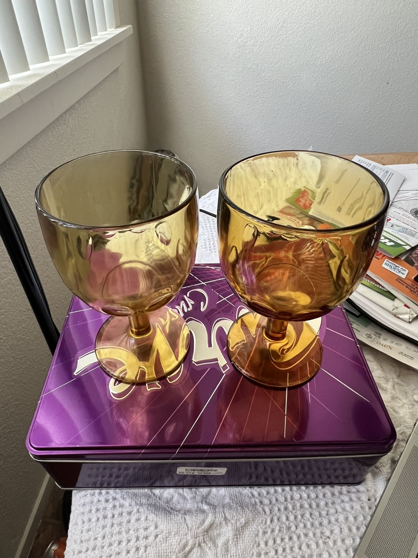 Vintage Bartlett Collins Thumbprint Goblets / Set Of 2 / Smokey Ambe