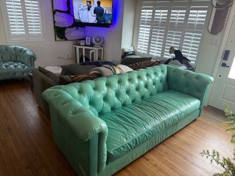 Teal Leather Chesterfield Sofa vintage