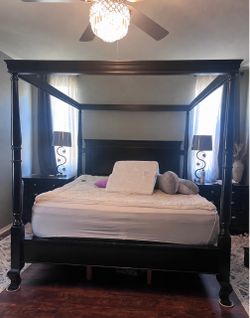 Black Four-Poster Canopy Bed Frame