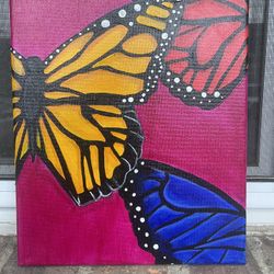 8x10 Multicolor Butterfly Acrylic Painting