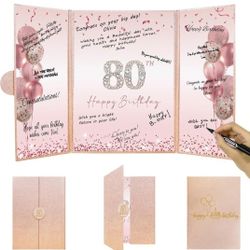 DARUNAXY Rose Gold 80th Birthday Party Decorations, Happy 80th Birthday Alternative Signature Guest Book for Women Pink Cheers to 80 Years Old Gifts 8