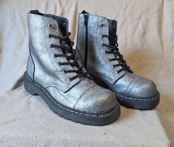 Anarchic by T.U.K. Metallic Silver Combat Boots - US 8W