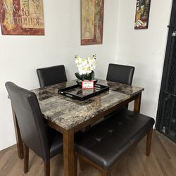 5pc Dining Table + Bench 
