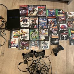 PS2 With Games And Controllers