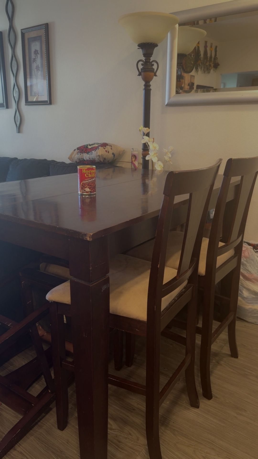 Pub Height Solid Wood Table And 4 Chairs