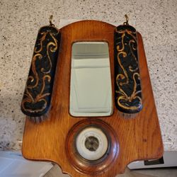 Vintage Wall Mounted Shoe or Clothes Brush Valet Set w/ Mirror & Barometer