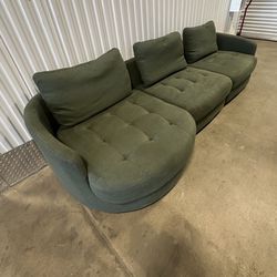 113" Dark Green Teddy Fabric Sofa, Mid Century Modern L-Shape Couch 3 Pieces