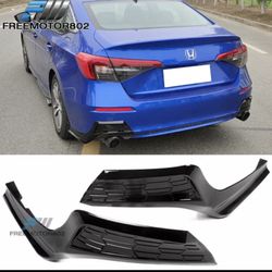 Fit 22-23 Honda Civic MD Gloss Black PP Rear Bumper Lip Spoiler Splitter 2PCS
