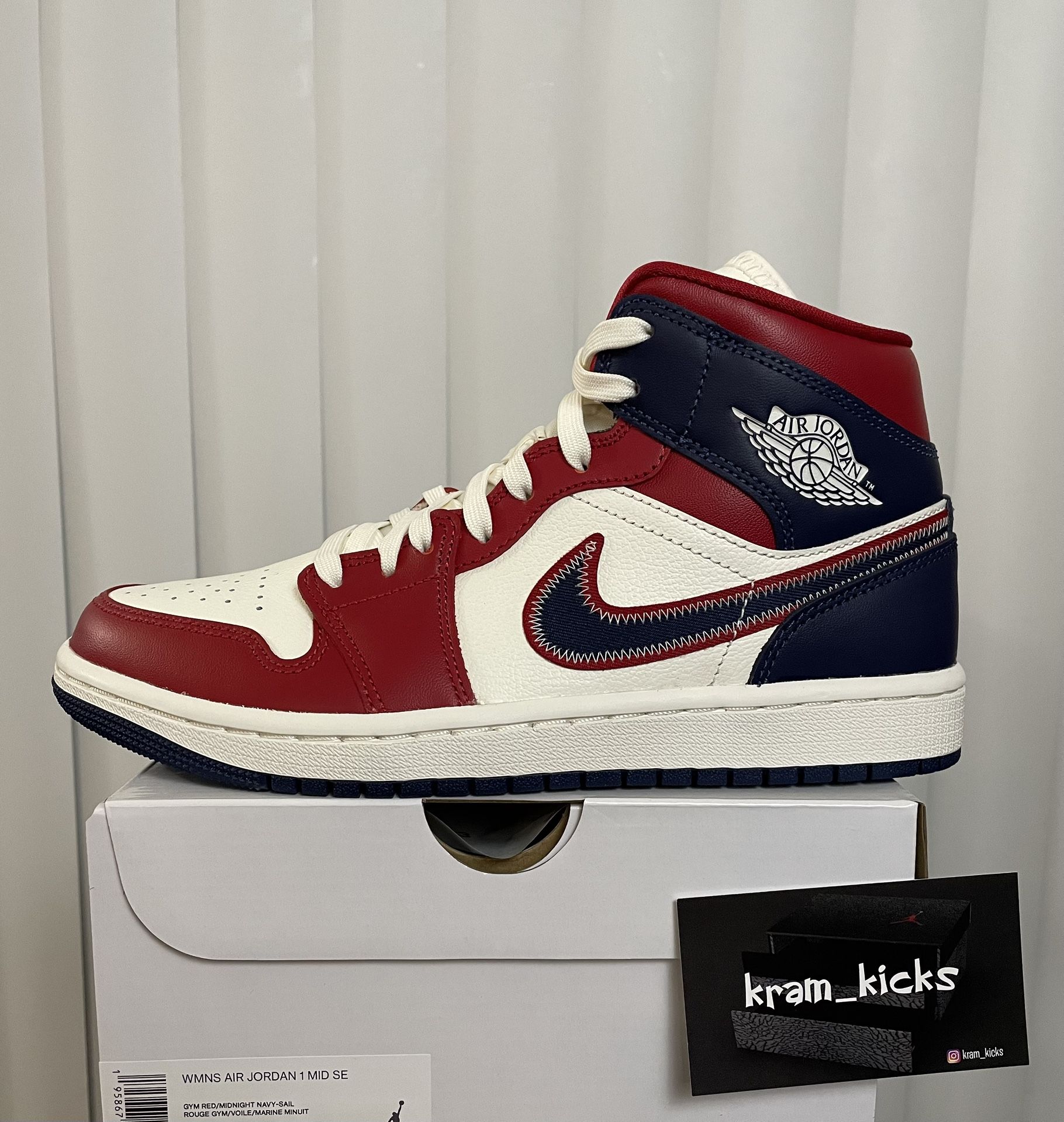 New* 2022 Nike Air Jordan 1 Mid " USA" Edition White Blue Red Womens Size 12 or MENS Size 10.5 US - OG All DS