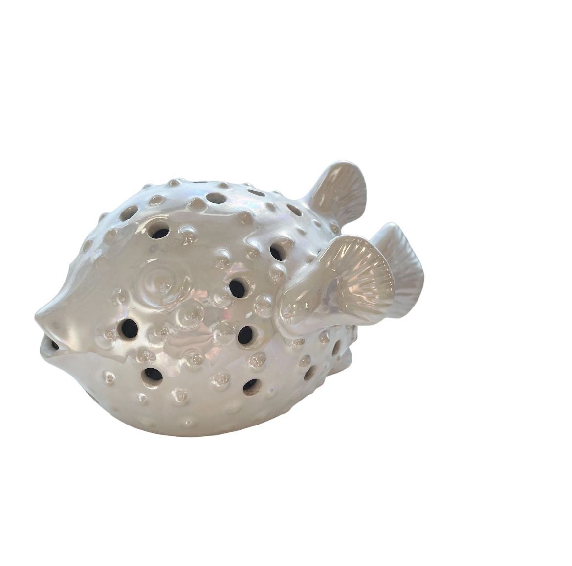 Puffer Fish Potpourri Holder Iridescent White Room Freshener or LED Light Display Ocean Decor