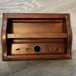 Vintage Cross Stitch Sewing Pincushion Thread Wood Handle Tray Caddy Basket Box