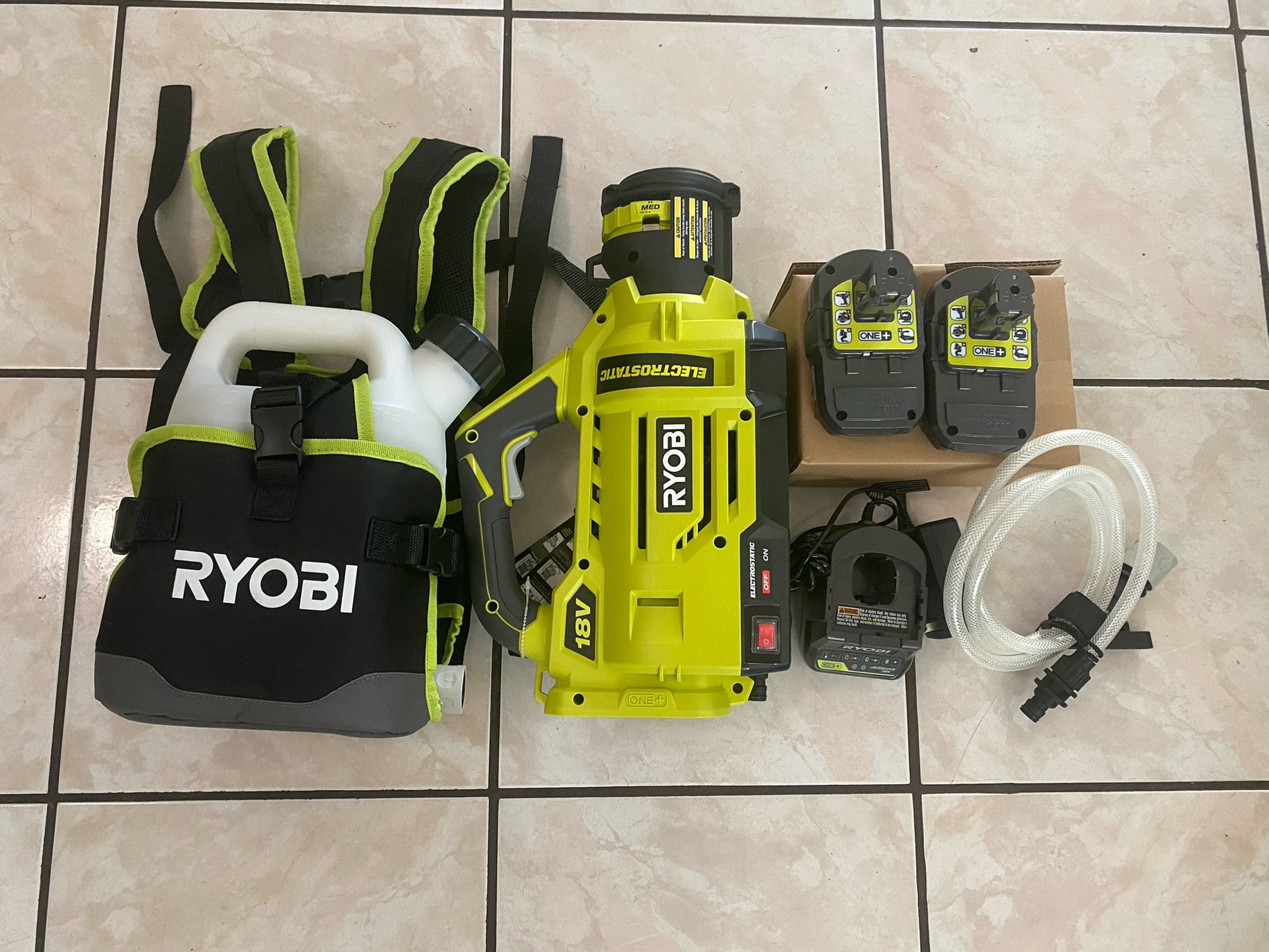 RYOBI ONE+ 18V Cordless Electrostatic 1 Gal. Sprayer Kit with (2) 2.0 Ah Batteries and (1) Charger