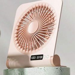 Mini USB Desktop Fan, Rechargeable Portable Fan With Clock, With 3 Speeds And Foldable Storage For Silent Operation - Lightweight And Portable Cooling