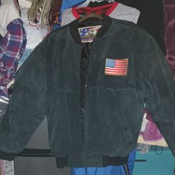 Made in America Black bomber Leather Suede Jacket LG.