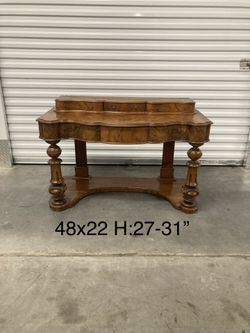 Antique Burl Walnut Console Table – Original Early 1900s #s574