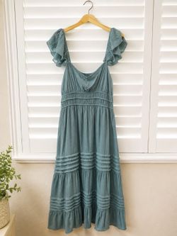 Max + Ash sage green pleated ruffled-strap maxi dress-XL
