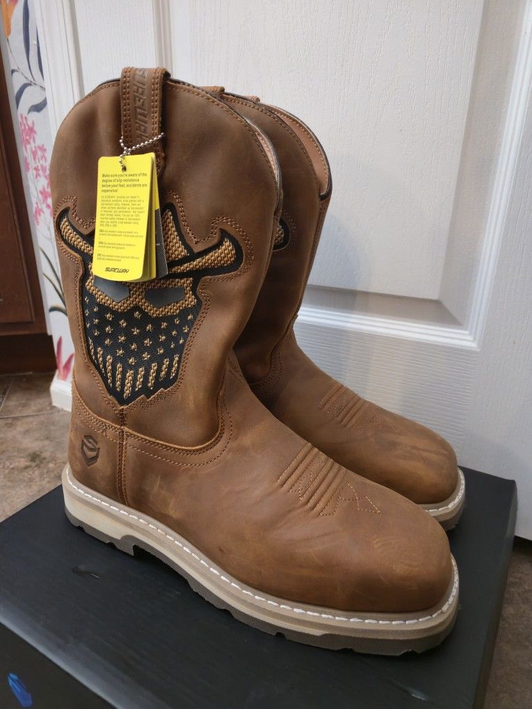 Steel Toe Leather Cowboy Boots Men's 10D