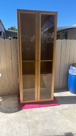 Tall Wood Cabinet with Glass Doors