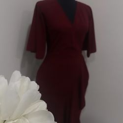 Short-sleeve high-low Elegant Burgundy dress!