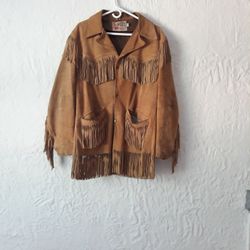 Vintage Suede Leather Fringe Jacket 