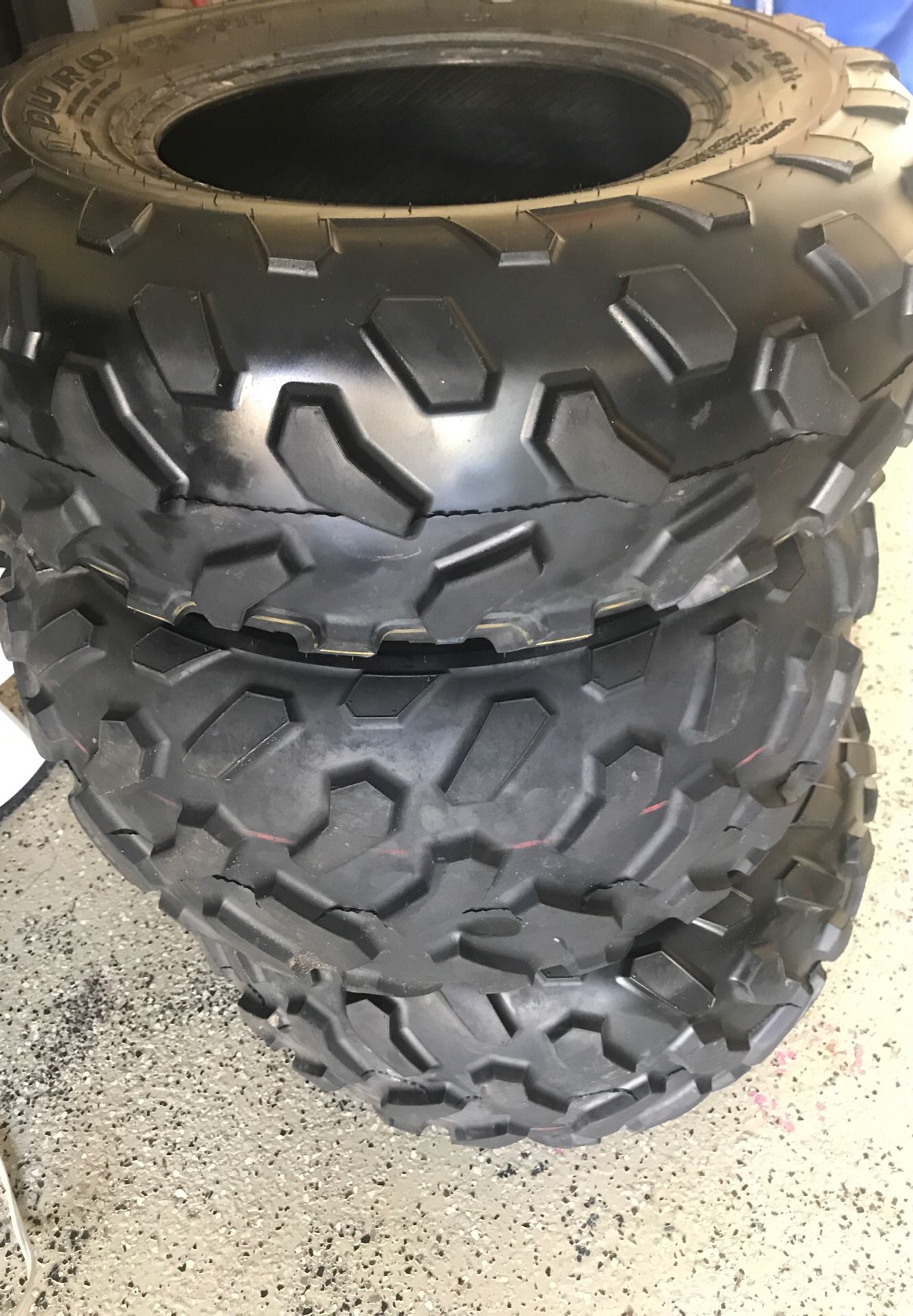Atv tires 2. 25x10x12 Duro tires and 1 25x8x12 came off a Kawasaki