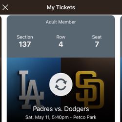 Padres Vs Dodgers May 11th - 2 Tix