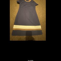 Tommy Hilfiger Size 4 dress Blue white brown straight midi casual short sleeve