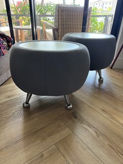 Set of 2 Round Ottoman Side Tables