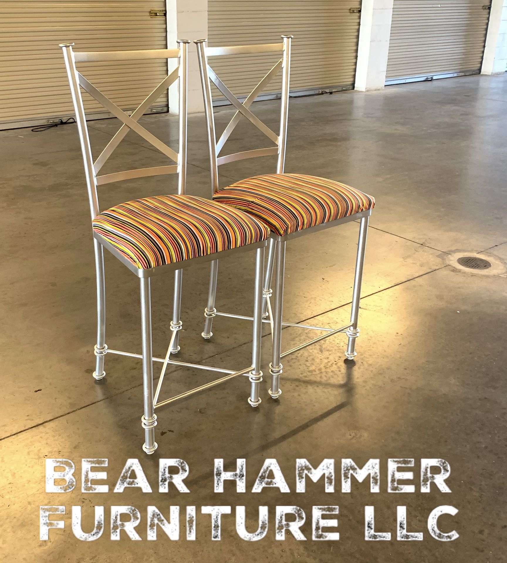 $30 for 2 Silver Colored Stools Counter Height with reupholstered seats