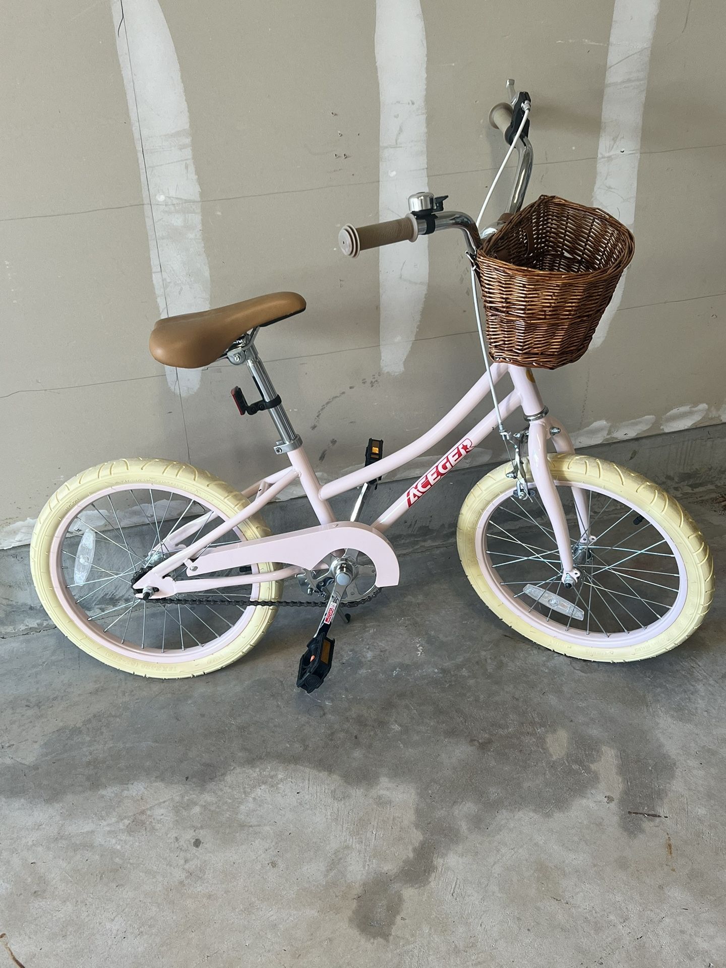 Girls 18in, pink Bike W/ Basket, Training Wheels And Tools 