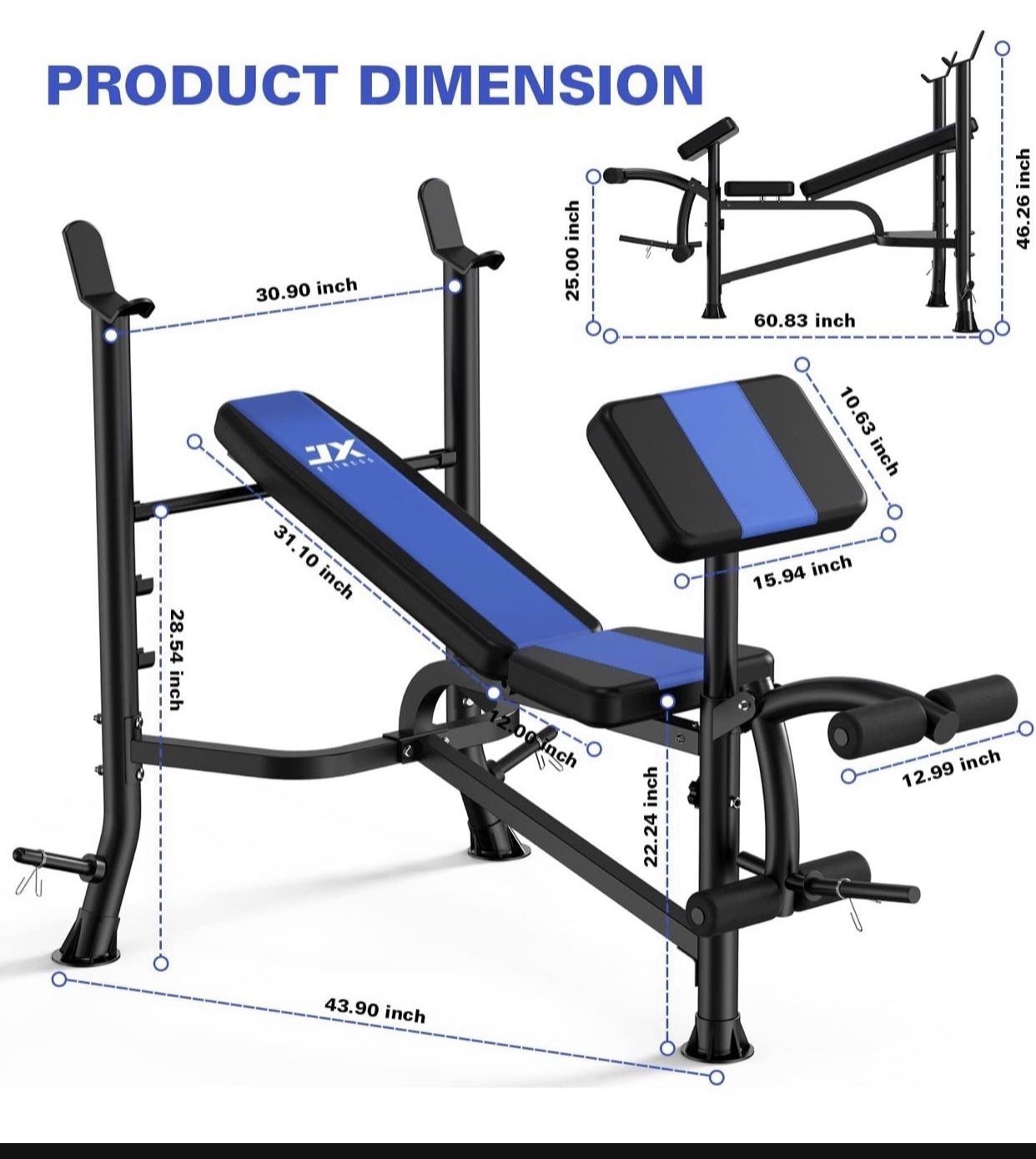 Olympic Weight Bench with Rack , Bench Press Rack with Leg Extension, Preacher Curl, and Weight Storage for Home Gym Weight Lifting and Strength Train