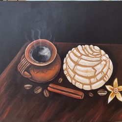 Coffee & Bread Acrylic Canvas Painting 16x20