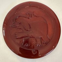 Blenko MCM Art Glass Elephant Suncatcher/Wall Plaque Red/Orange