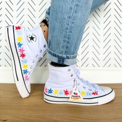 🤩Converse Big Kid Shoes Sz 5.5 CTAS High A06311F White floral embroidered New🤩