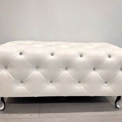 Tufted  White Bench Ottoman 